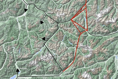 Lo schema dei possibili collegamenti ferroviari nel Triangolo Retico (Foto: ASP/Dipartimento Mobilità)