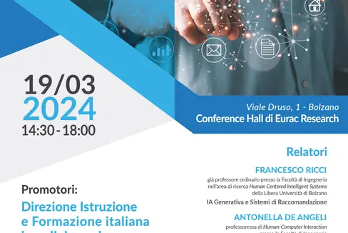La Direzione Istruzione e Formazione italiana organizza, in collaborazione con l’Università di Bolzano, martedì (19 marzo) una conferenza all’Eurac su IA e scuola: potenzialità e rischi (Foto: ASP/Direzione Istruzione e Formazione italiana)