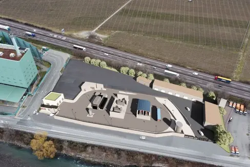 Eines der PNRR-Vorhaben in Südtirol: Das Projekt Hydrogen Valley sieht eine Anlage zur Erzeugung von Wasserstoff in Bozen-Süd vor. Dieser soll unter anderem für den emissionsfreien Betrieb von 180 SASA-Bussen genutzt werden. (Quelle: SASA)