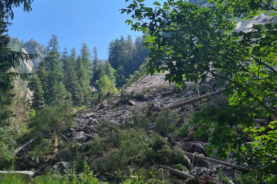 Das Landesamt für Wildbachverbauung Ost wird einen Ablenkdamm unterhalb des mobilisierten Materials errichten, damit nach einem Starkregen das Wasser wieder in das Bachbett eingeleitet wird. (Foto: LPA/ Landesamt für Wildbach- und Lawinenverbauung Ost in der Agentur für Bevölkerungsschutz)