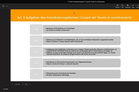 I compiti del Tavolo di coordinamento contro la violenza di genere (Fonte: ASP)