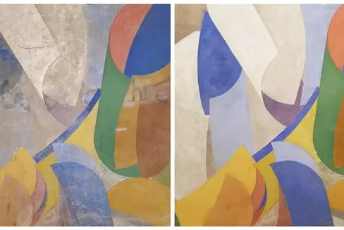 L'affresco dell'artista Luigi Senesi, simbolo del liceo Carducci da 35 anni, rivedrà la luce sulla facciata della nuova struttura scolastica. Un'immagine di come apparirà l'opera dopo il restauro (Foto: USP/Ripartizione Opere pubbliche)