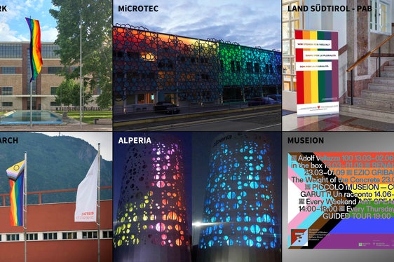 Un giugno 2024 con bandiere arcobaleno, elementi grafici e facciate degli edifici colorati (Collage: ASP)
