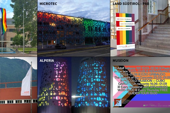 Un giugno 2024 con bandiere arcobaleno, elementi grafici e facciate degli edifici colorati (Collage: ASP)
