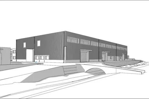Das neue zweistöckige Gebäude wird nach dem Abriss der bestehenden Struktur errichtet und auf einem neu angelegten Erdwall platziert, um den Vorgaben des Gefahrenzonenplans der Gemeinde Pfatten zu entsprechen.(Rendering: LPA/Landesabteilung Hochbau und technischer Dienst)