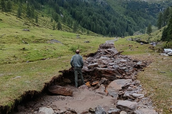 Die Zufahrt zur Ulfaser Alm unmittelbar nach den Murgängen vom 23. Juli. (Foto: LPA/Forstinspektorat Meran)