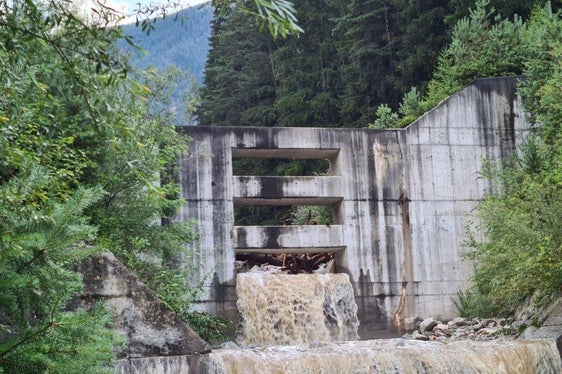 La barriera di contenimento sul rio Bianco a Fortezza ha svolto la sua funzione protettiva ed è stata in grado di catturare i detriti. (Foto: Ufficio Sistemazione bacini montani nord)