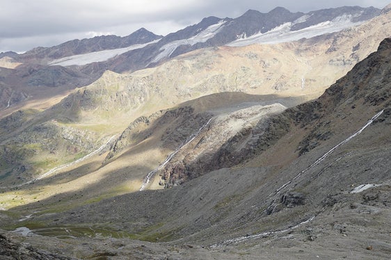Nachher: Hinteres Martelltal im Jahr 2018, mit Zufallferner, Hohenferner, Ultenmarktferner, Schranferner (Foto: Agentur für Bevölkerungsschutz/Amt für Hydrologie und Stauanlagen/Ausstellung Goodbye Glaciers)
