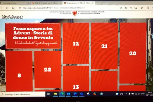 Col calendario “Storie di donne in Avvento”, l’obiettivo è di far riflettere giorno dopo giorno, fino a Natale, sul ruolo delle donne nella tutela dei beni culturali in Alto Adige e di seguire un percorso alla ricerca di tracce di figure femminili nei documenti storici e nel patrimonio culturale in territorio altoatesino. (Foto/ASP)