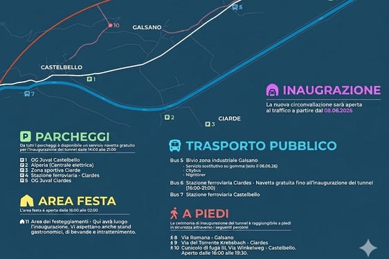 Informazioni utili sull'inaugurazione della circonvallazione di Castelbello-Colsano. (Foto: USP/Dipartimento Infrastrutture e Mobilità)