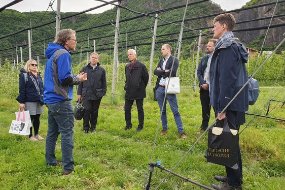Über Obst- und Weinbau haben sich die jungen Führungskräfte aus Bayern in den Anlagen des Versuchszentrums Laimburg informiert. (Foto: LPA)