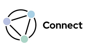 Connect icon - black outline of a circle with a black outline triangle inside it, connected by coloured dots.