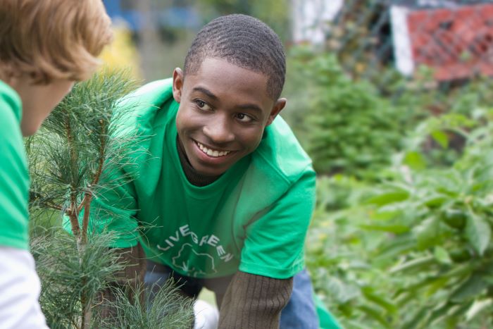 Young children gardening. 