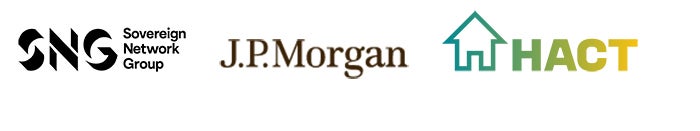 Three logos on a white background. The SNG logo, the JP Morgan logo, and the HACT logo