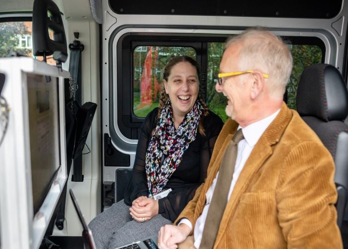 Rachel is shown the Befriend Bus, a previous funding recipient, which connects older residents to their loved ones
