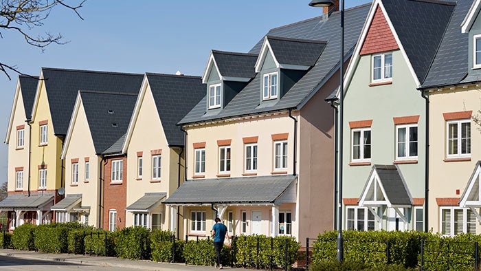 A row of modern colourful houses