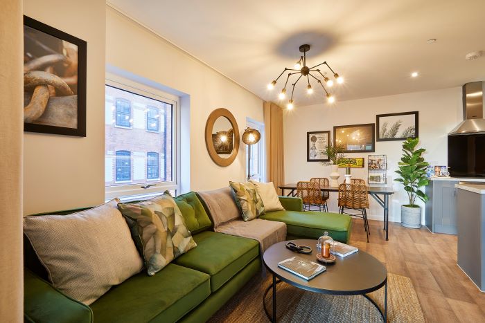 Living room in the show home at the Horlicks development. 