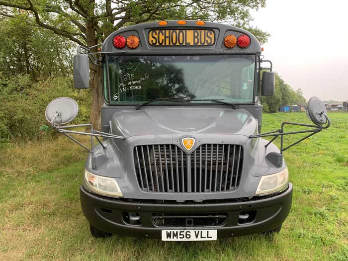 The front of an old school bus 