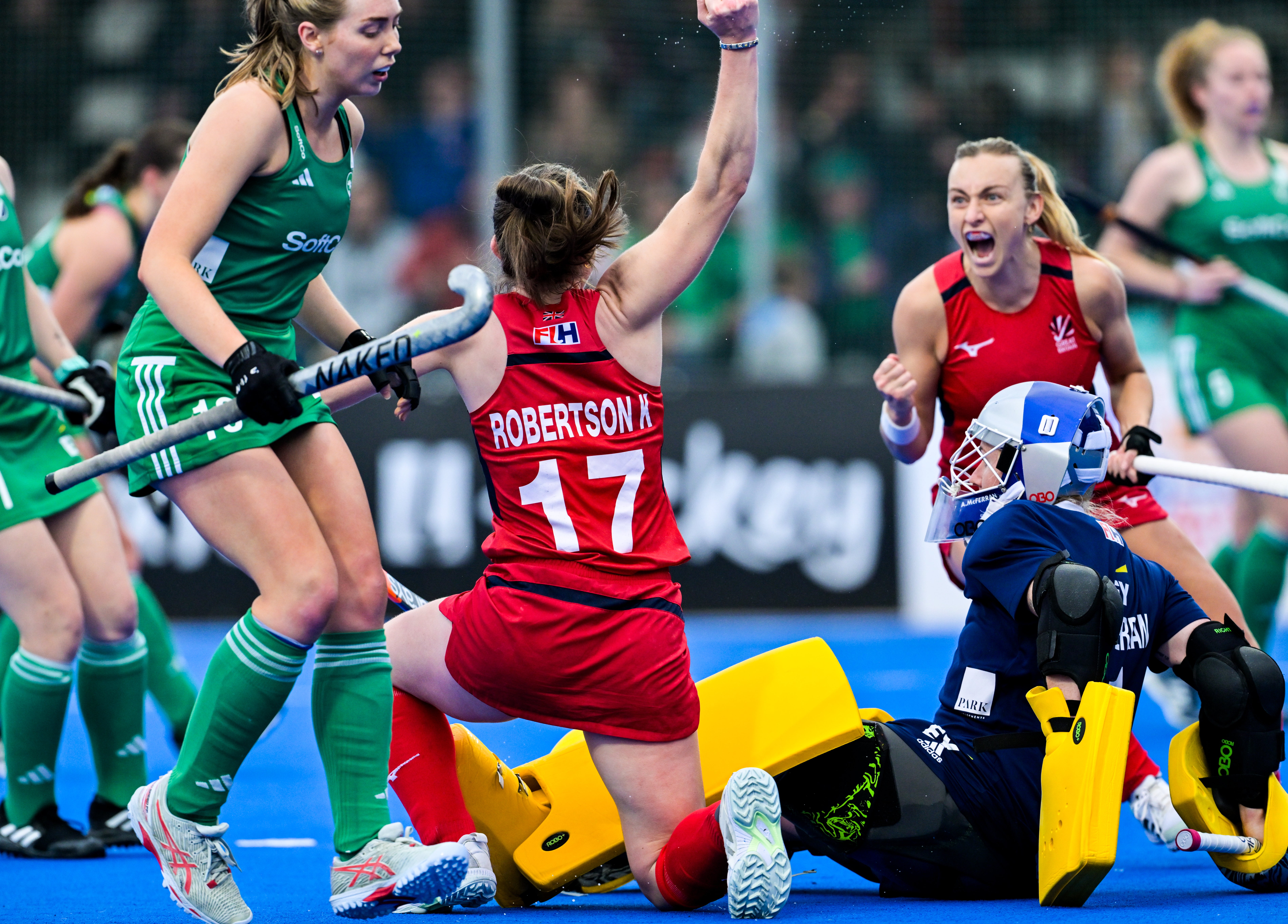 Katie Robertson after scoring the winning goal for GB