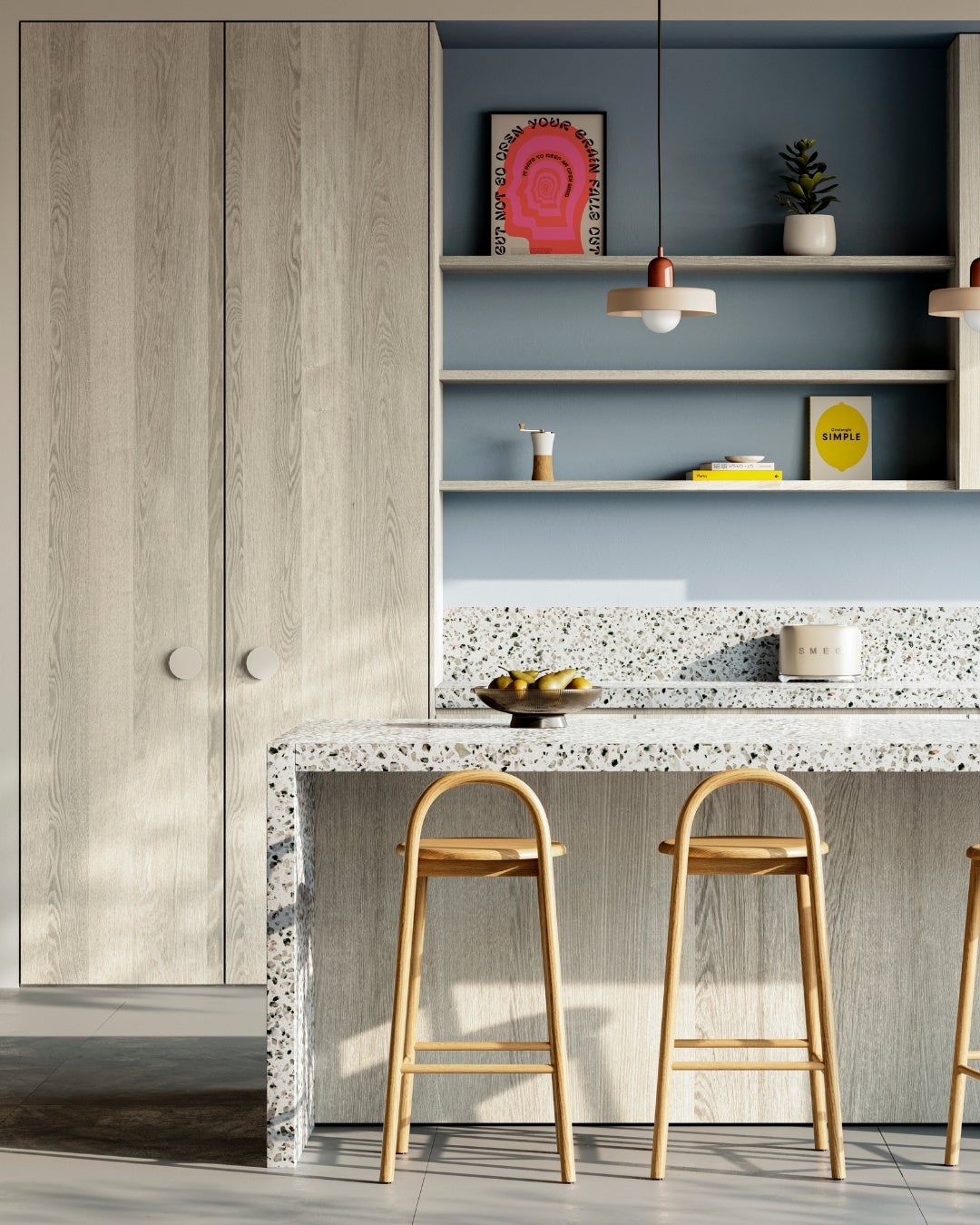 Kitchen wood veneer and marble - Querkus oak - Grigio - light grey wood veneer