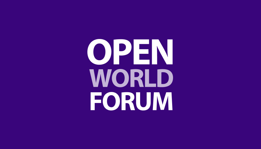 Logo for Open World Forum is shown on a navy background