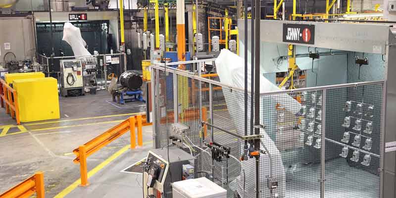 A high angle view of a factory