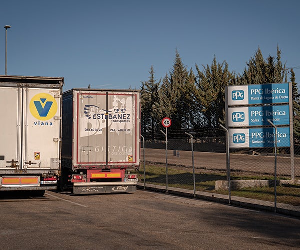 Lorries outside PPG premises