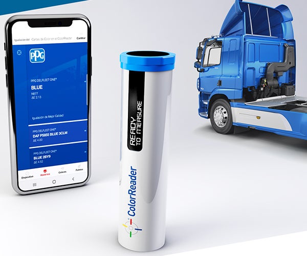 ColorReader device alongside app and truck