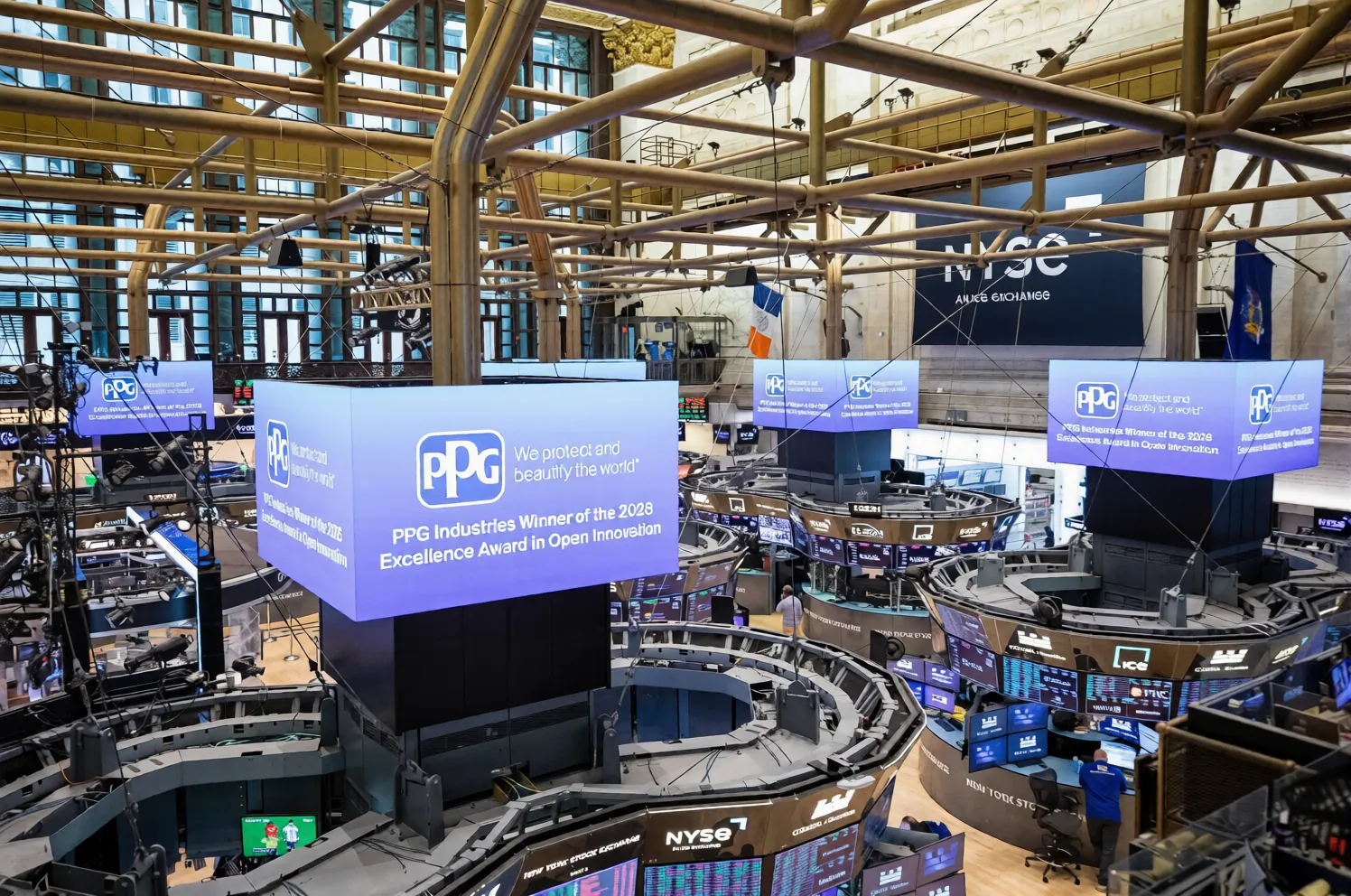 Het interieur van de beursvloer van de New York Stock Exchange.