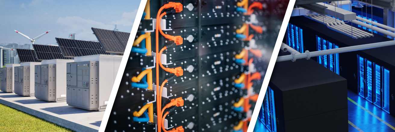 Collage image of three types of data centers.