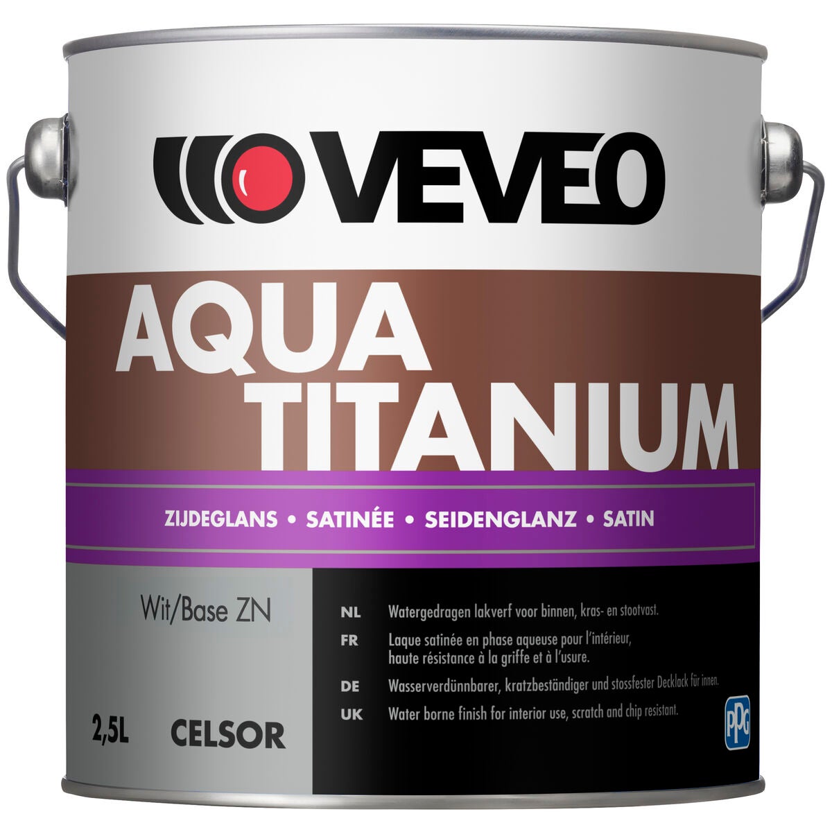 Een blik verf met een etiket