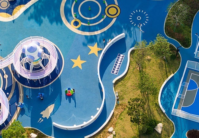 An aerial view of a playground