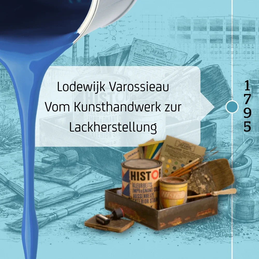 Eine blaue Farbe, die sich aus einem Eimer in eine Werkzeugkiste ergießt