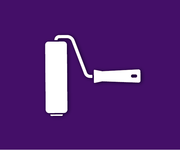 Un rouleau de peinture blanc sur un fond violet