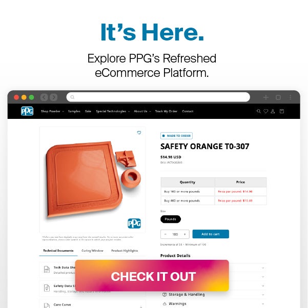 Discover the PPG Online Powder Coatings Store with improved navigation, faster search, technical resources, flexible checkout & access to more than 4,500 products