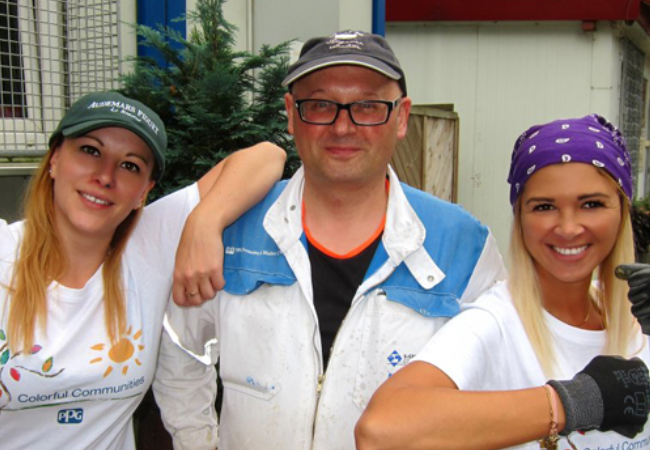 three volunteers in Gdynia, Poland 