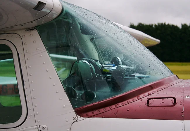 PPG Hydroskip on an aircraft windshield
