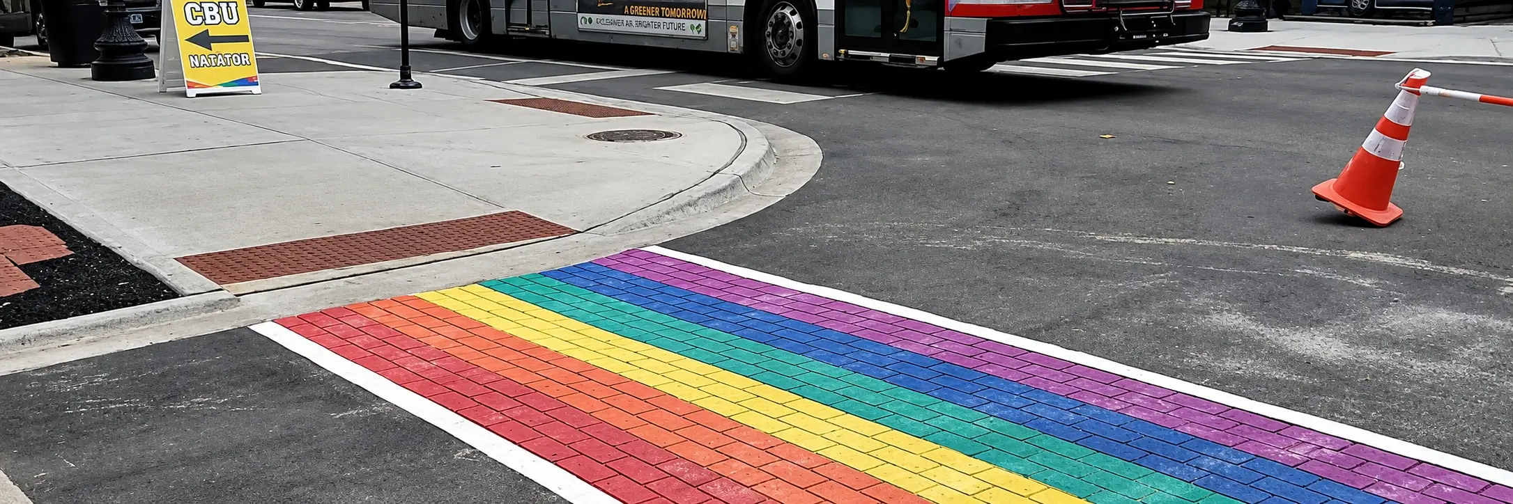 PPG TrafficPatterns rainbow crosswalks in the Boystown neighborhood of Chicago, Illinois