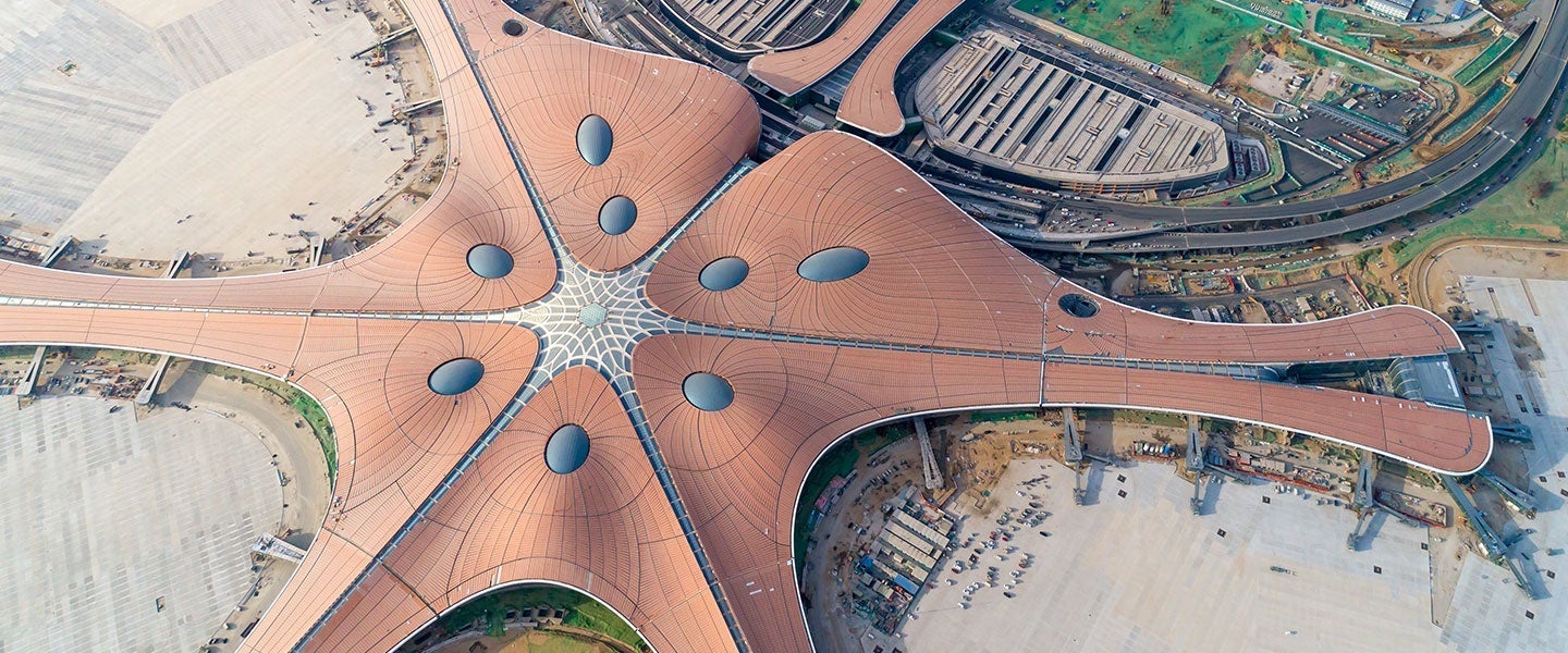 Modern airport terminal with steel structure protected by PPG protective coating systems