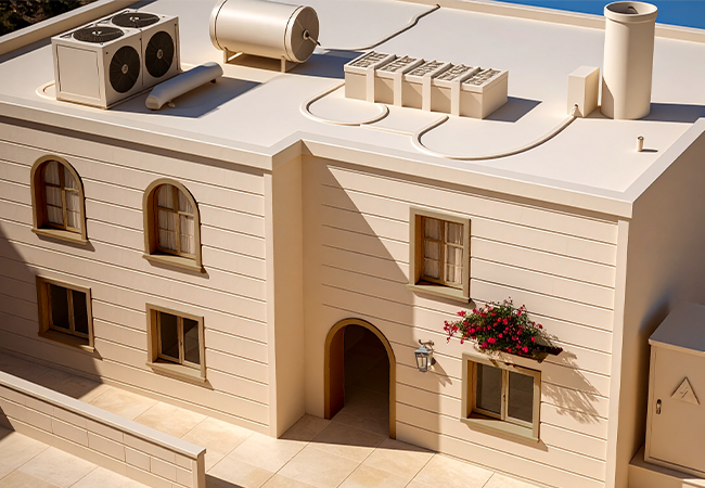 Middle East building to illustrate cladding, architectural local finishes, window door frames