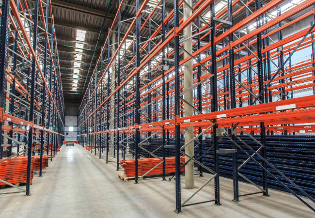 Warehouse full of metal shelving