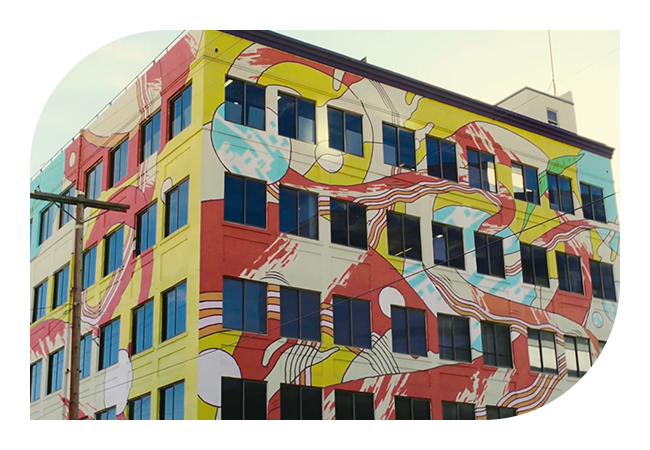 A building with a colorful mural on it