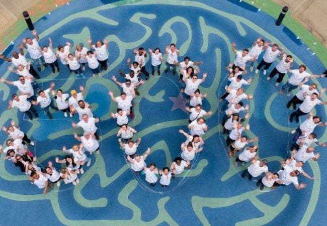 Aerial shot of PPG volunteers forming a 500 number shape for their 500th volunteer project 