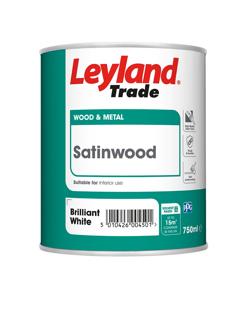 A can of Leyland Trade Satinwood paint