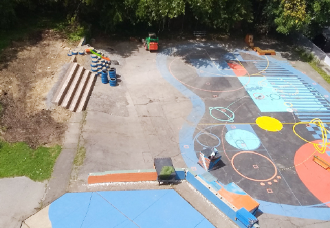 overhead view of colorful playground