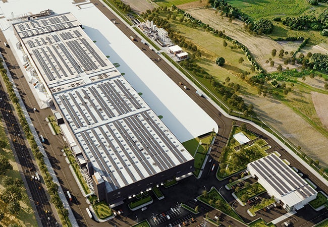 An aerial view of a factory