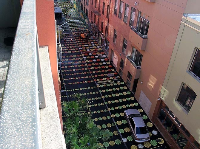 Thousands of circle patterns in Polk Streetscape Project - Fern Alley, San Francisco