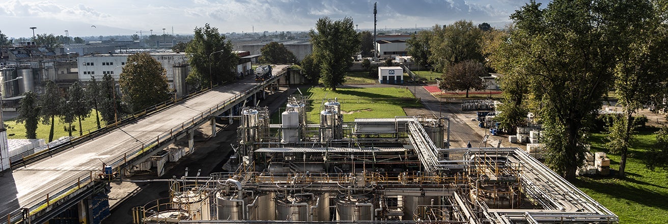 View of PPG plant containing pipework and buildings