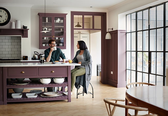 PPG 2025 Color of the Year, Purple Basil, used on kitchen cabinets