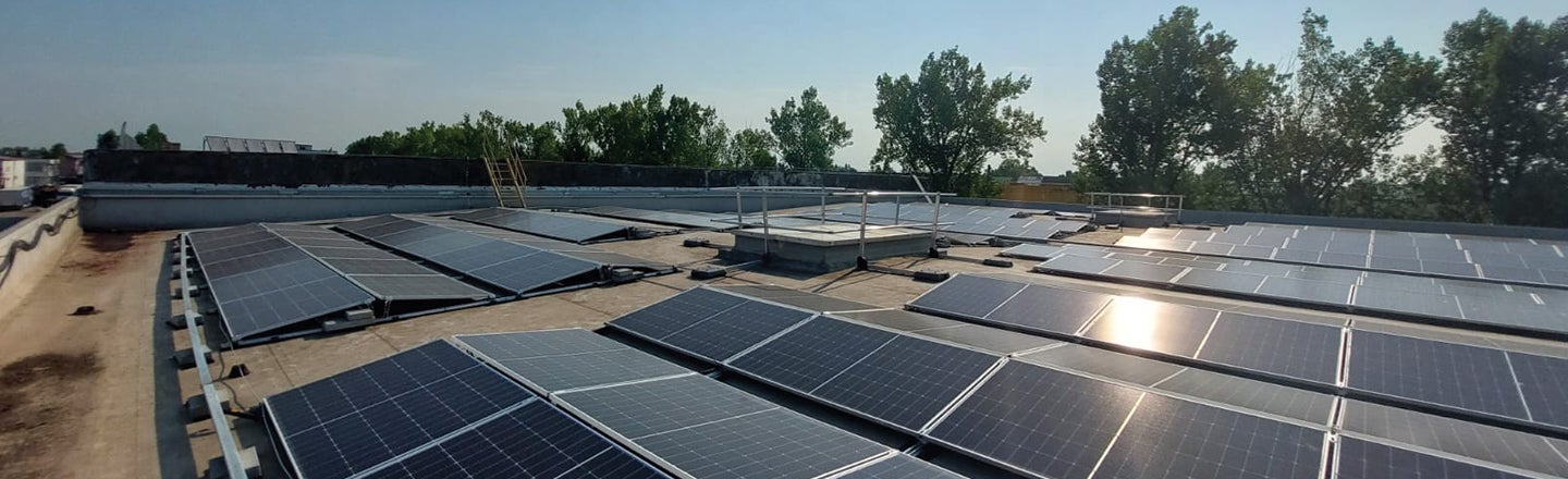 Roof top covered in solar panels